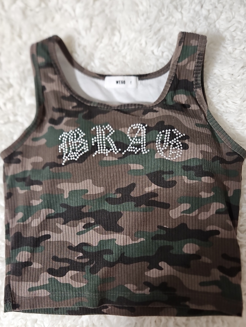 Camo Rhinestone 'BRAG' Ribbed Tank